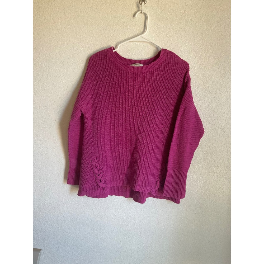 CJ Banks Magenta Pink‎ Cotton Chunky Knit Braided Hem Sweater Womens Size X